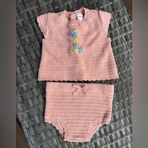 Floral hand-embroidered one year old birthday outfit